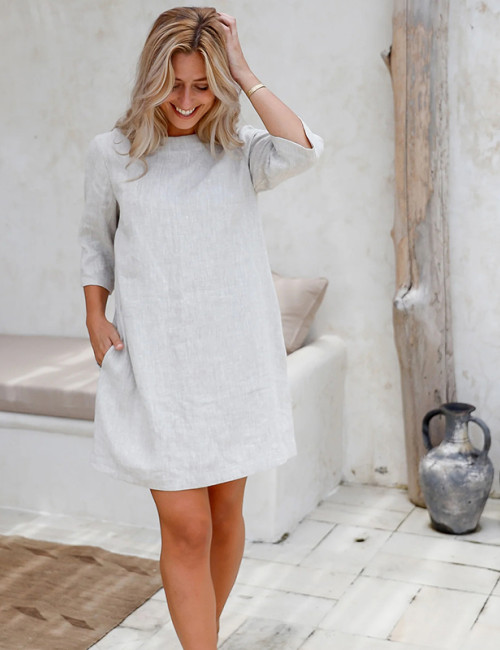 Best-selling Light Gray Linen Mini Dress