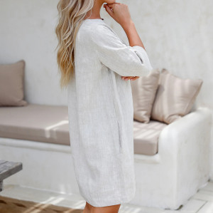 Custom Short Sleeve Tie Drawn Printed Linen Mini Skirt Manufacturer | Linenwind