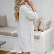 Custom Short Sleeve Tie Drawn Printed Linen Mini Dress Manufacturer | Linenwind