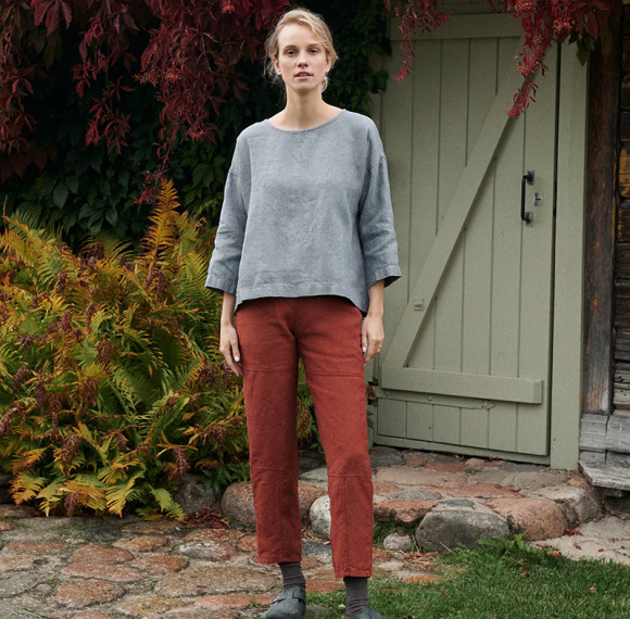 In-Stock Loose-Fit Women Grey Linen Top