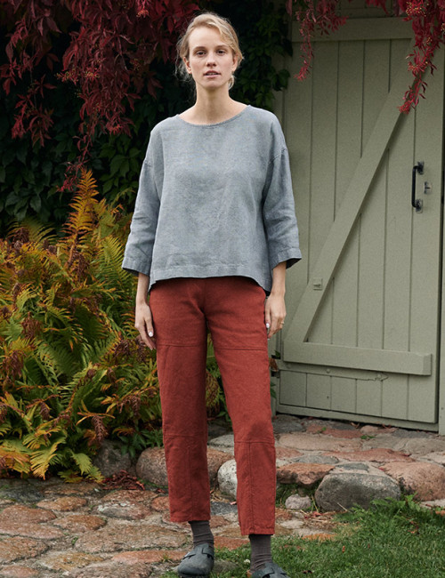 In-Stock Loose-Fit Women Grey Linen Top