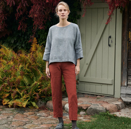 Loose-Fit Women Grey Linen Top