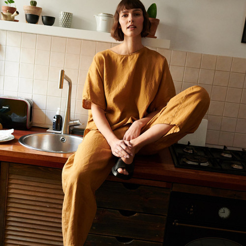 Custom Ladies Loose Short Sleeve Linen Top Manufacturer | Linenwind