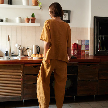 Custom Ladies Loose Short Sleeve Linen Top Manufacturer | Linenwind