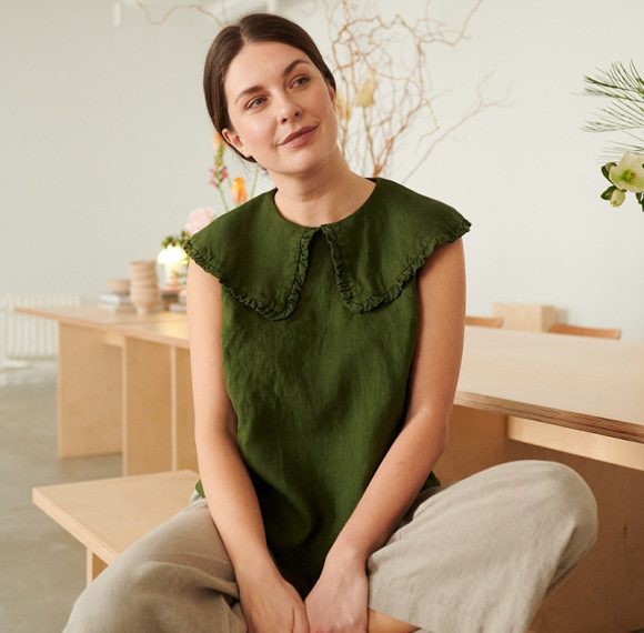 Custom Ruffle Neck Sleeveless Linen Top Manufacturer | Linenwind