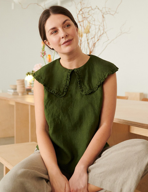Custom Ruffle Neck Sleeveless Linen Top Manufacturer | Linenwind