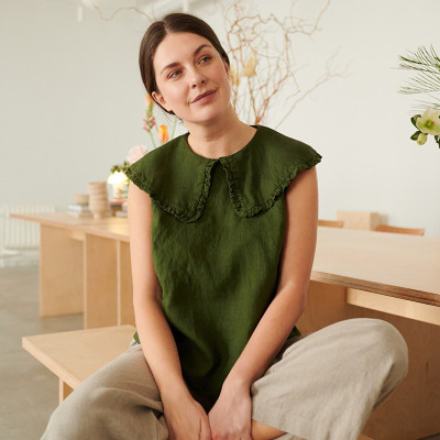 Custom Ruffle Neck Sleeveless Linen Top Manufacturer | Linenwind