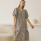 Custom Brown and White Check Puff Sleeve Linen Dress Manufacturer | Linenwind