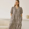 Custom Brown and White Check Puff Sleeve Linen Dress Manufacturer | Linenwind