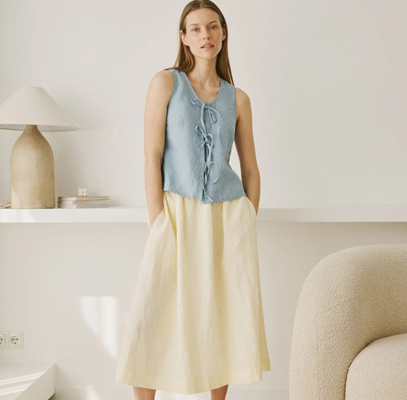 Custom Bow Tie Sleeveless Linen Shirt Manufacturer | Linenwind