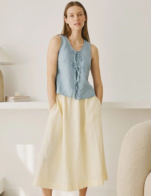 Tailored Bow Tie Sleeveless Linen Shirt Manufacturer | Linenwind