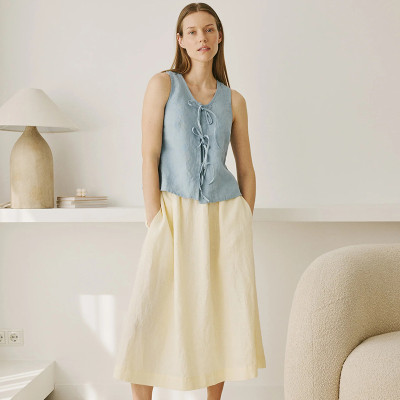 Custom Bow Tie Sleeveless Linen Shirt Manufacturer | Linenwind