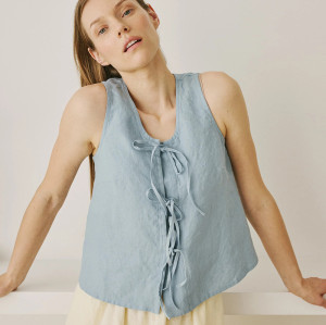 Custom Bow Tie Sleeveless Linen Shirt Manufacturer | Linenwind