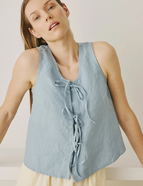 Light Blue Linen Tie-Front Tank Top – Ready-to-Ship Summer Style