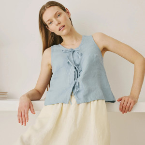 Light Blue Linen Tie-Front Tank Top – Ready-to-Ship Summer Style