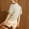 Custom Women's Green Plaid Puff Sleeve Linen Top Manufacturer | Linenwind