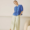 Custom Women's Puff Sleeve Pleated Lace Up Linen Shirt Manufacturers | Linenwind