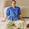 Custom Women's Puff Sleeve Pleated Lace Up Linen Shirt Manufacturers | Linenwind