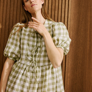 Custom Women's Bow Tie Check Linen Dress Manufacturer | Linenwind