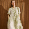 Custom Women's Bow Tie Check Linen Dress Manufacturer | Linenwind