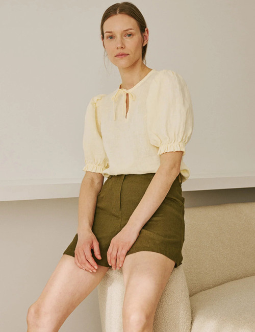 Linen Blend Puff Sleeve Blouse – Retail Ready-to-Ship Summer Top