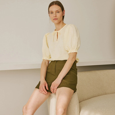 Linen Blend Puff Sleeve Blouse – Retail Ready-to-Ship Summer Top