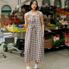 Custom Women's Brown Plaid Sleeveless Linen Dress Manufacturer | Linenwind