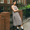 Custom Women's Brown Plaid Sleeveless Linen Dress Manufacturer | Linenwind