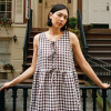 Custom Women's Brown Plaid Sleeveless Linen Dress Manufacturer | Linenwind