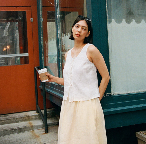 Custom Women's Summer Lace Up Linen Shirt Manufacturer | Linenwind