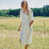 Custom Women's Floral Button Long Linen Dress Manufacturer | Linenwind