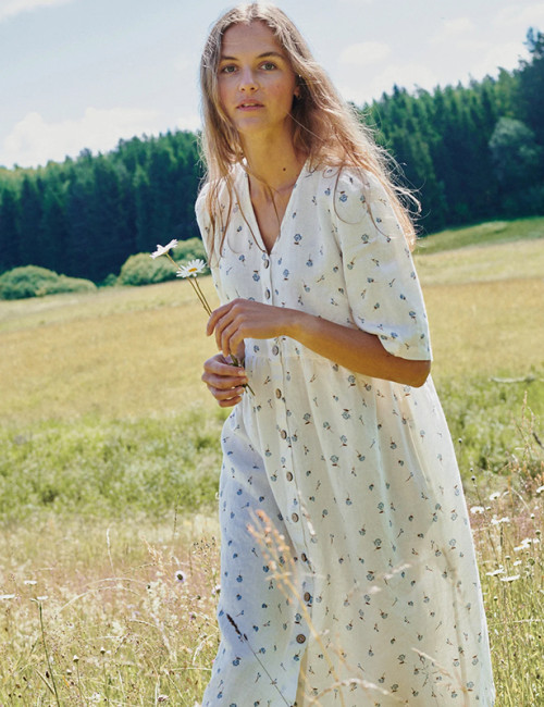 Custom Women's Floral Button Long Linen Dress Manufacturer | Linenwind