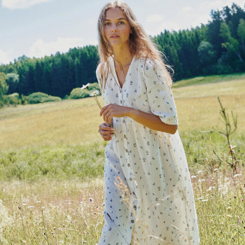 Custom Women's Floral Button Long Linen Dress Manufacturer | Linenwind