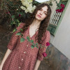 Custom Women's Polka Dot V-Neck Button Linen Dress Manufacturer | Linenwind