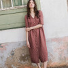 Custom Women's Polka Dot V-Neck Button Linen Dress Manufacturer | Linenwind