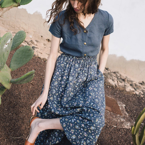 Custom women's front snaps linen top Manufacturer | Linenwind