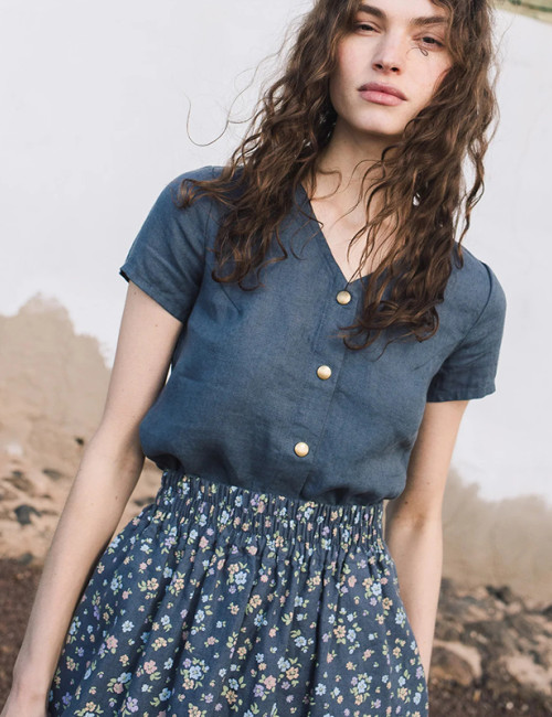 Custom women's front snaps linen top Manufacturer | Linenwind