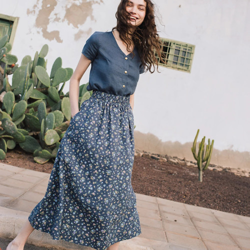 Custom women's front snaps linen top Manufacturer | Linenwind