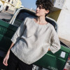 Custom 3/4 Sleeve Loose Check Linen Top Manufacturer | Linenwind