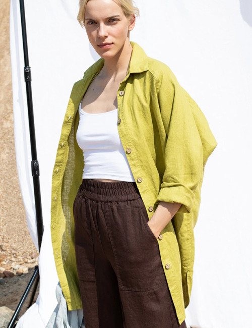 Custom women's oversized cardigan long linen shirt Manufacturers | Linenwind