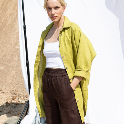 Custom women's oversized cardigan long linen shirt Manufacturer | Linenwind