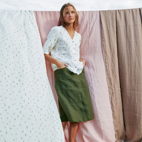 Custom V neck floral linen shirt Manufacturer | Linenwind