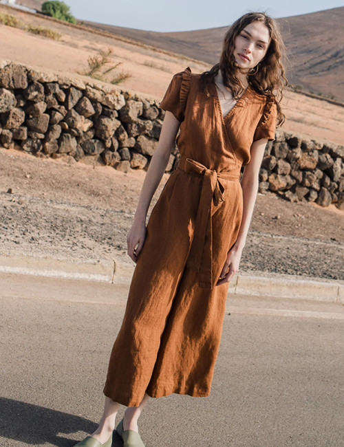 Custom V neck Linen Top and Pants Set Manufacturers | Linenwind