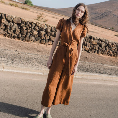 Custom V neck Linen Top and Pants Set Manufacturers | Linenwind