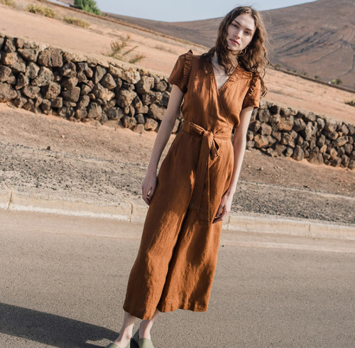 Custom V neck Linen Top and Pants Set Manufacturer | Linenwind