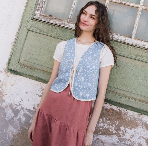 Custom Pastoral Floral Print Linen Vest Manufacturers | Linenwind