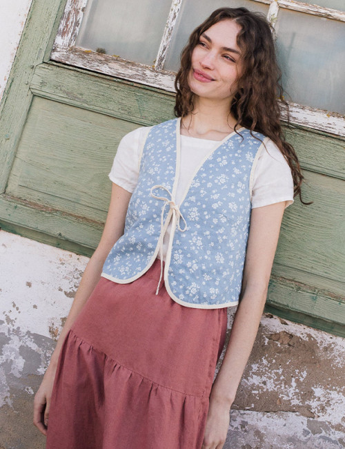 Custom Pastoral Floral Print Linen Vest Manufacturers | Linenwind