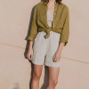 Custom Natural Ecru Simple High Waist Linen Shorts Manufacturers | Linenwind