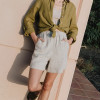 Custom Natural Ecru Simple High Waist Linen Shorts Manufacturers | Linenwind