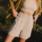 Custom Natural Ecru Simple High Waist Linen Shorts Manufacturers | Linenwind